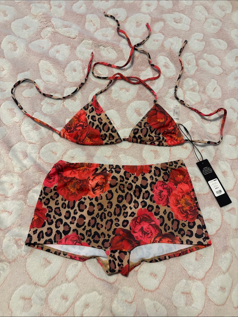 Leopard print Red Flower Bikini Set